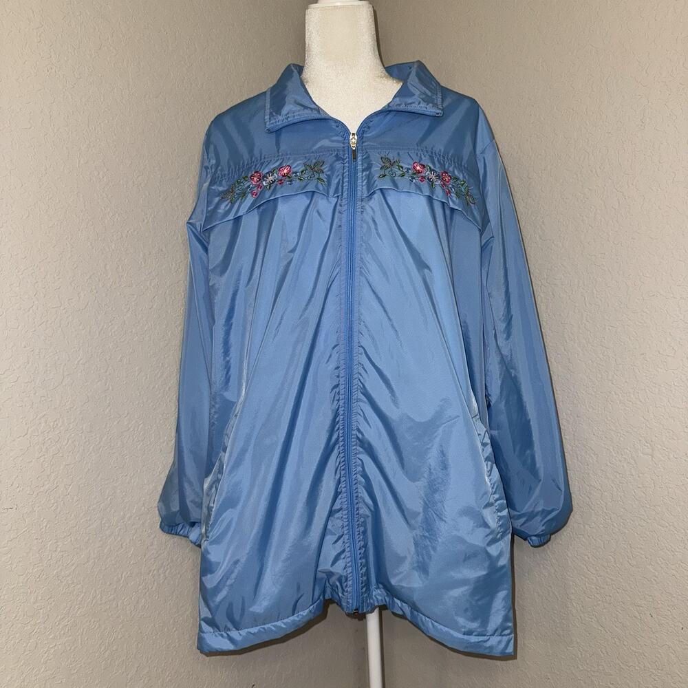 Vintage BLAIR Women's Jacket Windbreaker Embroidered Floral Trim Granny Retro XL